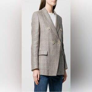 Brunello Cucinelli Buttermilk Plaid Double-Breasted Jacket Blazer